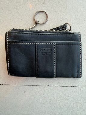 Coach Black Leather Zip Card Case Keychain